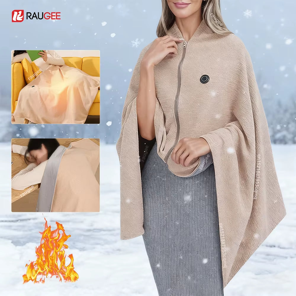 Heated Blanket USB Wearable Electric Blanket Portable Warmer Blanket for Shoulder Rechargeable Heating Shawl with 3 Tem Setting