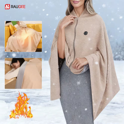 Heated Blanket USB Wearable Electric Blanket Portable Warmer Blanket for Shoulder Rechargeable Heating Shawl with 3 Tem Setting